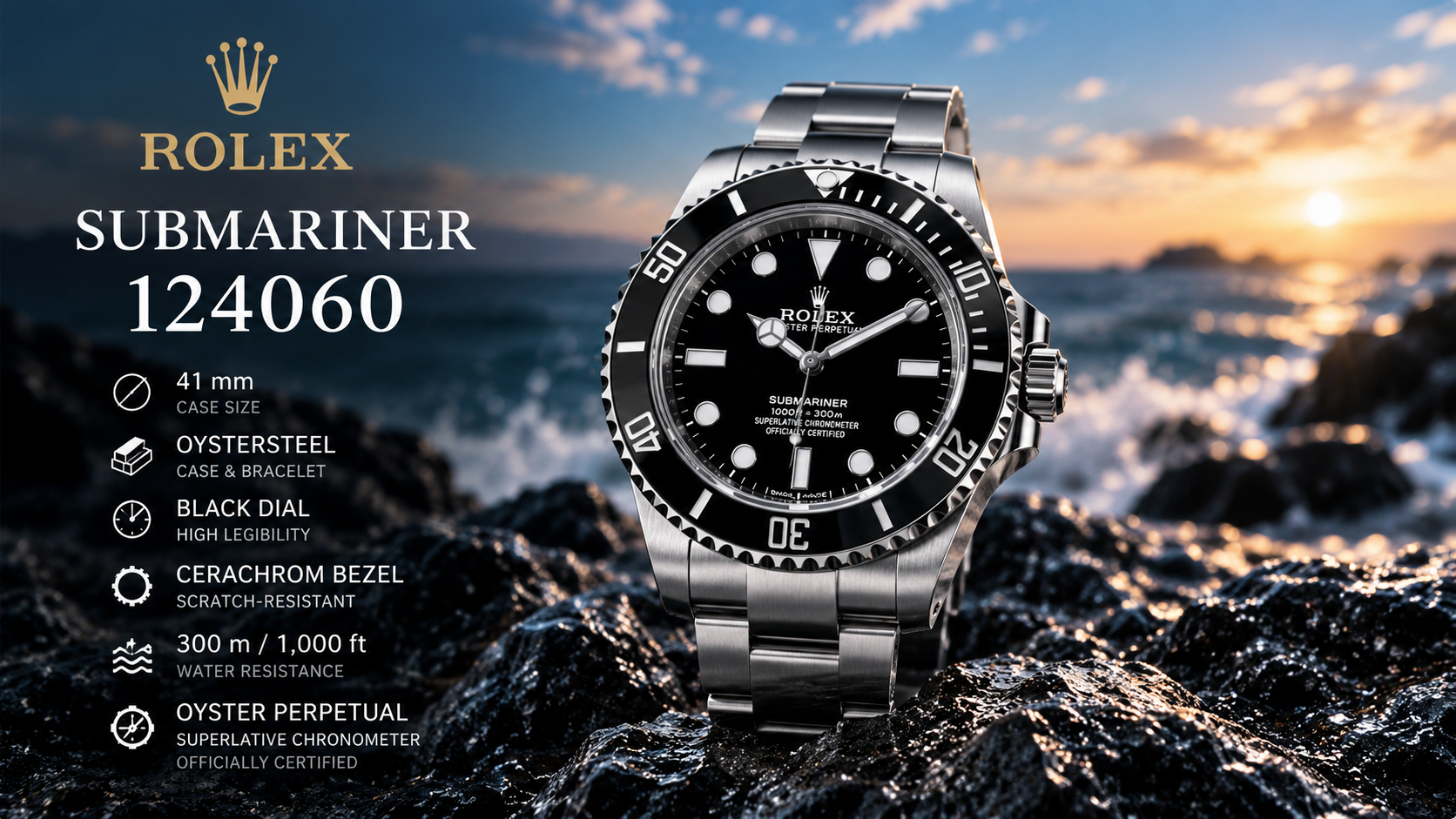 Rolex Submariner 124060 Oystersteel black dial